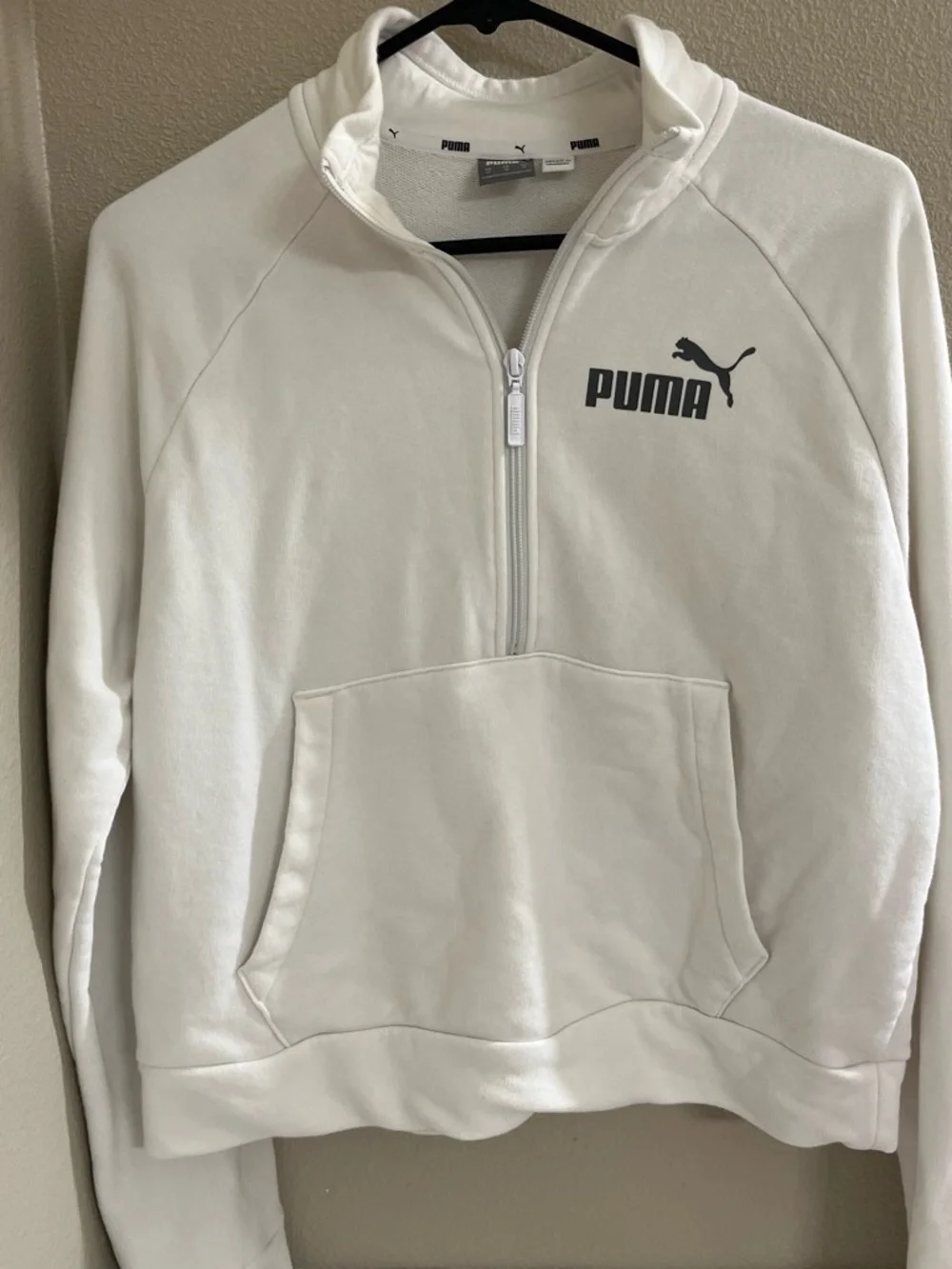 Puma White Women’s Cowl Quarter-Zip Sweatshirt with Black Logo